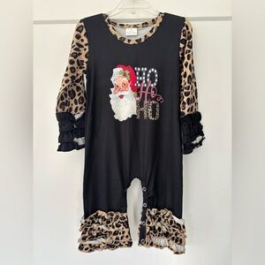 Boutique Santa Claus Black Cheetah Print Ruffle Romper 2T